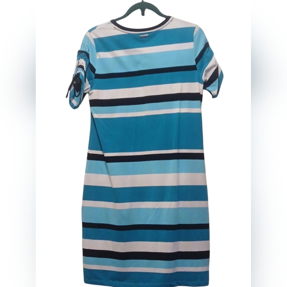 Michael Kors - NWOT, Multi Colored Striped Dress, Short Sleeves W/ Ruching & Tie - Picture 3 of 10